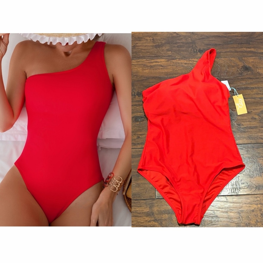 Kona Sol Red One-Shoulder Swim One Piece NWT
